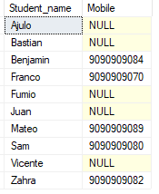 student records in ascending order 