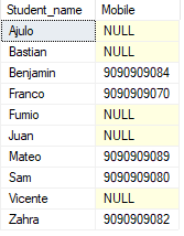 student records in descending  order by  column index 